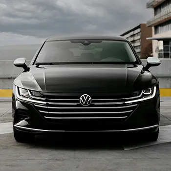 Front view of a black Volkswagen car